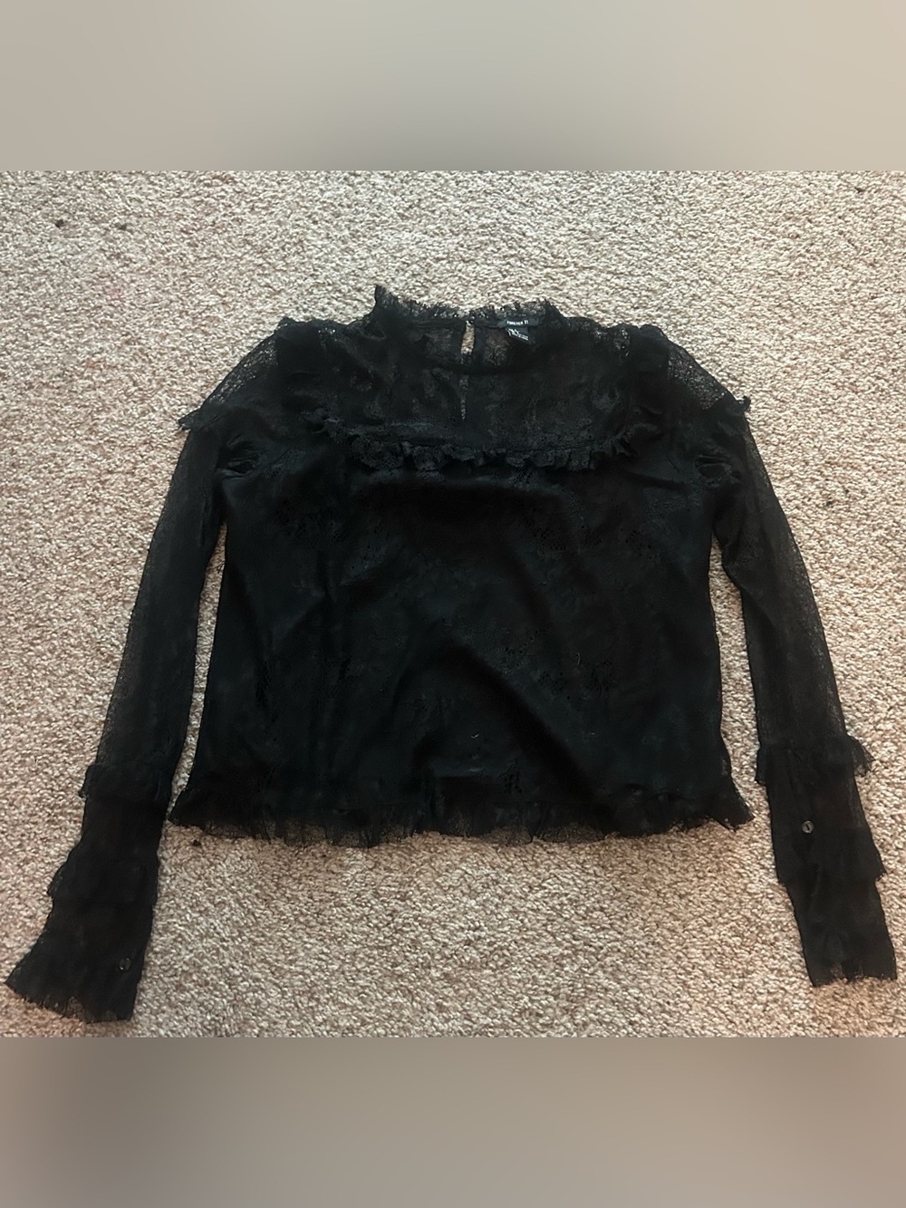 Forever 21 Black Lace Ruffle Neck Blouse